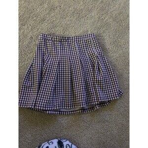 Originality Maroon and White Checkered Pleated Mini Skirt - Size Medium